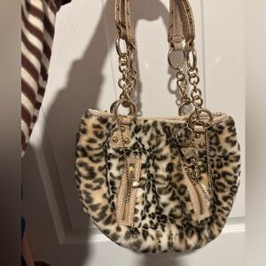 Leopard Print Faux Fur Chain Bag